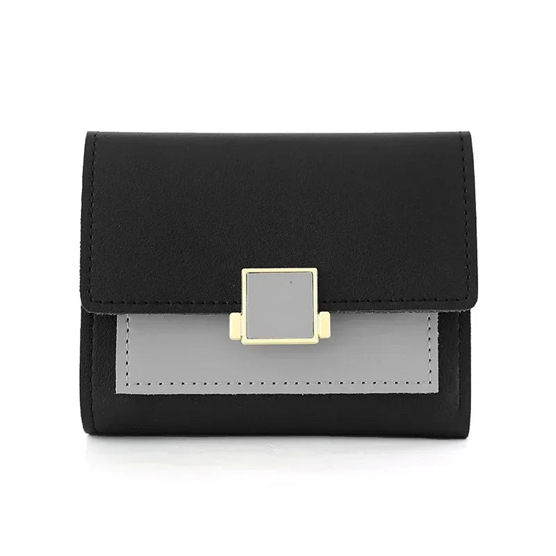 Patchwork Short Women's Wallet Fashion Square Clutch Money Credit Multiple Card Holders Metal Buckle Tri-Fold Ladies Coin Purse