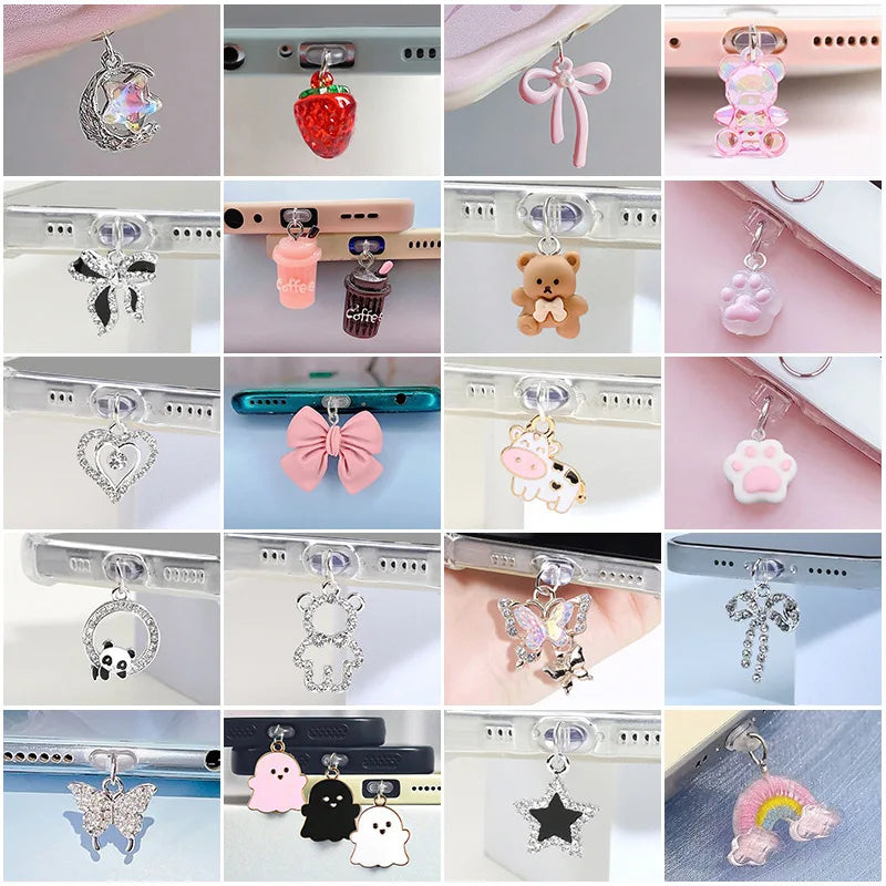 Mobile Phone Dust Plug Pendant New Butterfly With Artificial Pearls And Diamonds Accessory Decoration For iPhone Type-c Port