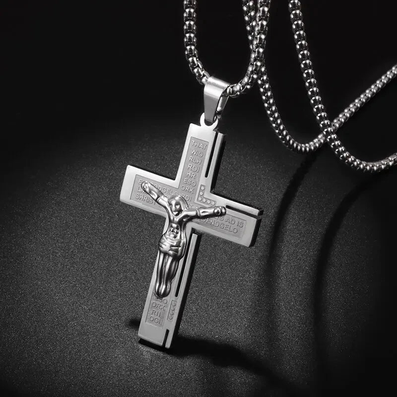Vintage Jesus Christ Cross Pendant Necklace Men Women Catholic Religious Lucky Faith Jewelry
