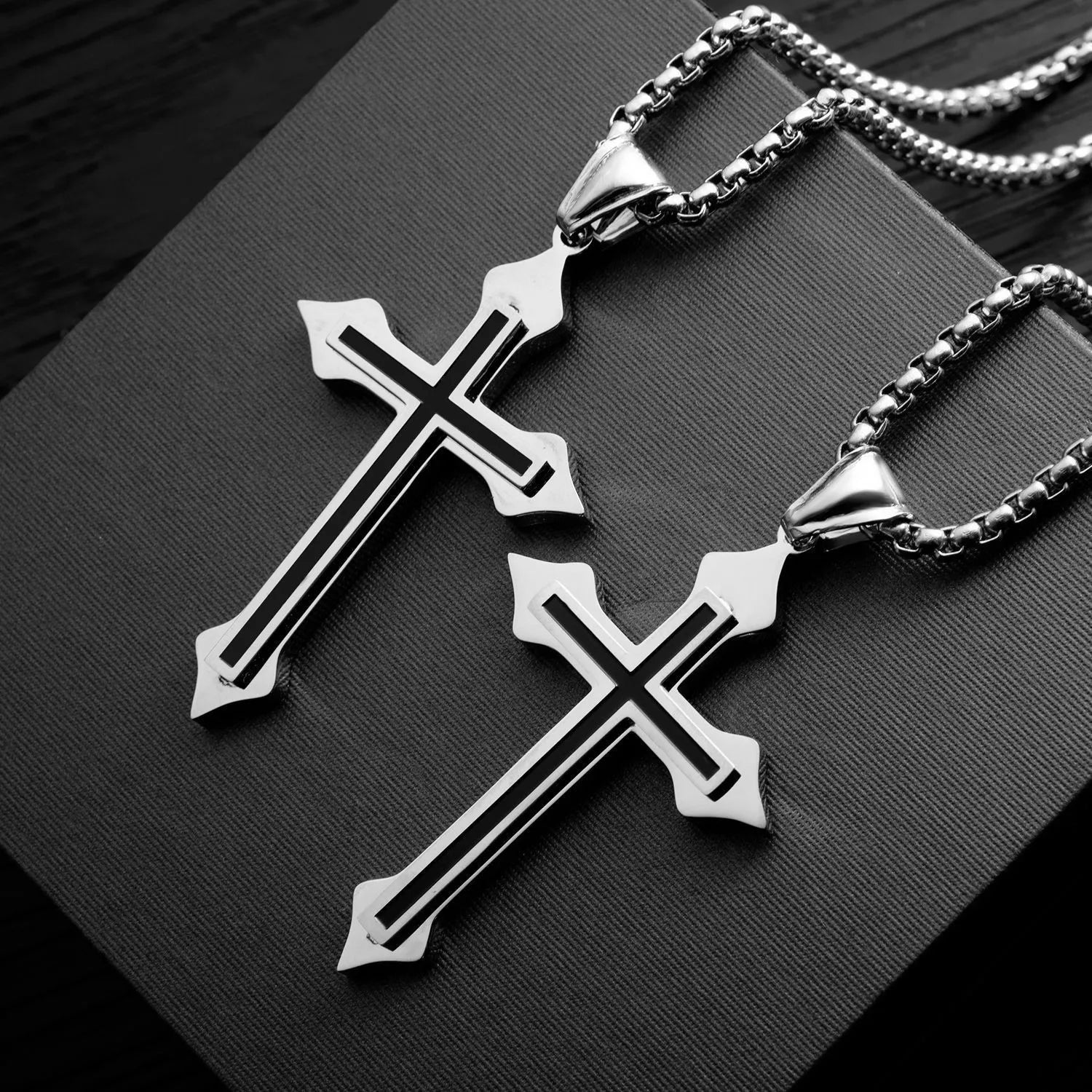 Minimalist Cross Necklace Black Oil Drop Pendant Silver Color Stainless Steel Chain hip-hop Punk Jewelry For Women Men Gifts