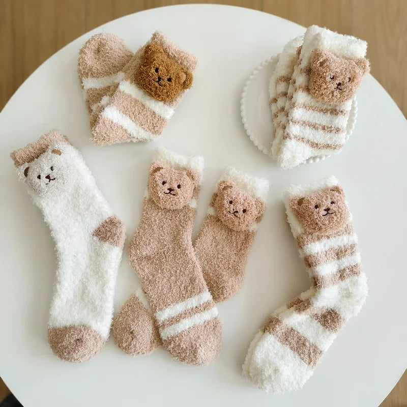 Coral Velvet Women's Winter Thickened Plush Warm Comfortable Sleeping Sock Cute Cartoon Lovely Floor Socks Nice Plus Stockings