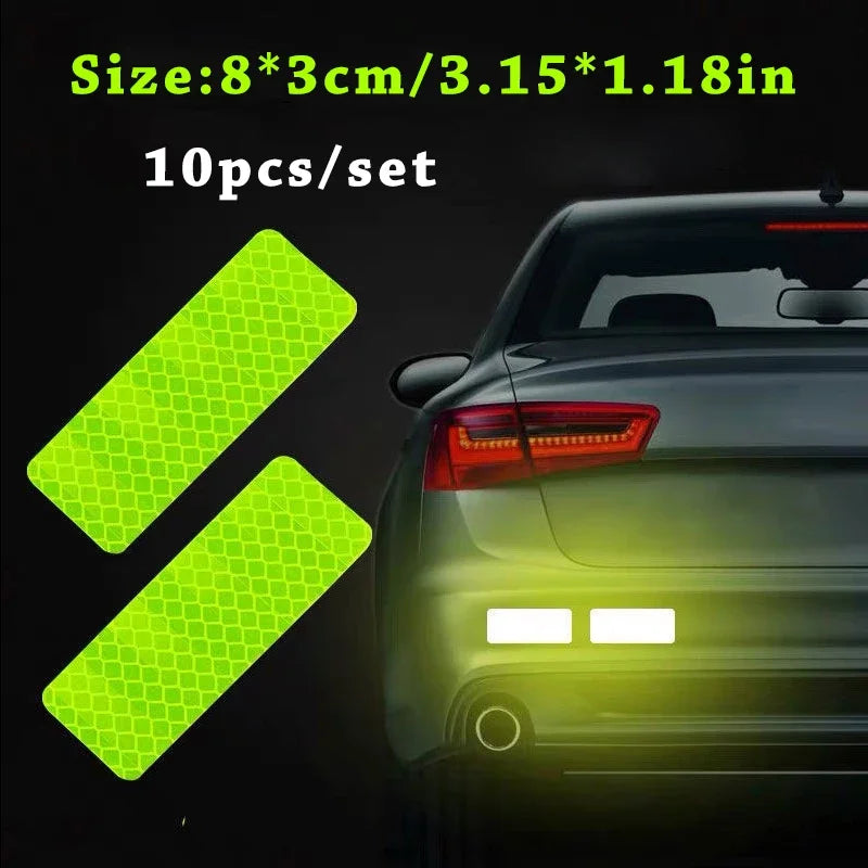 10pcs Car Bumper Reflective Stickers Reflective Warning Strip Tape Secure Reflector Stickers Decals Safety Warning 3*8CM