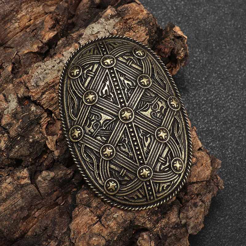Vintage Norse Mythology Iceland Norse Shield Brooch Medieval Clothing Fastener Clothes Scarf Cloak Jewelry for Men Women