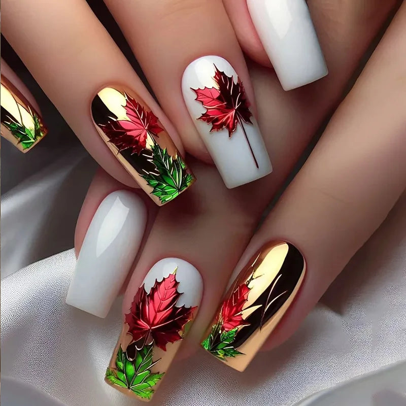24Pcs Set Vintage False Nails with Glue Flower Checkered Press on Nails French Acrylic Nail Short Square Fake Nails Sweet Cool