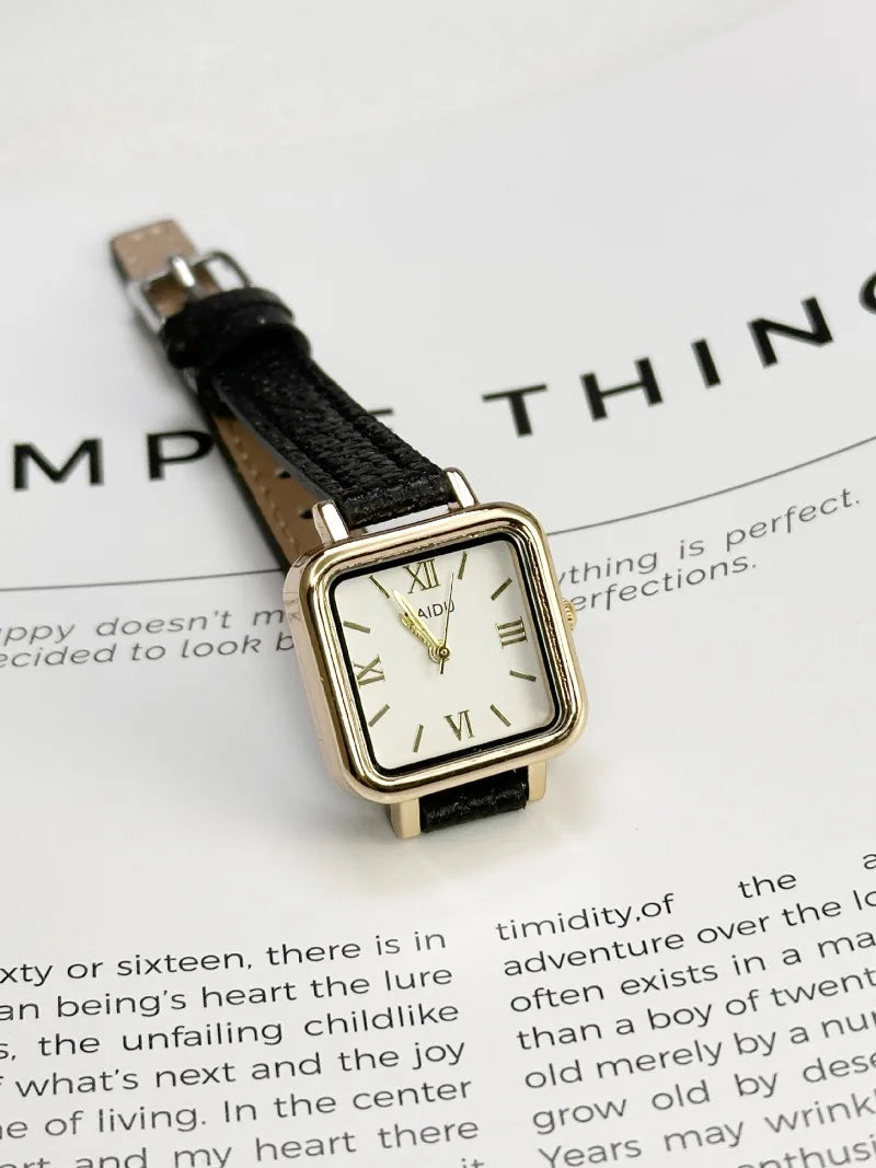 Vintage Small Square Watch Famous Brand Women Quartz Watch Luxury Gifts Ladies Clock Red Leather Strap Wristwatches Dropshipping