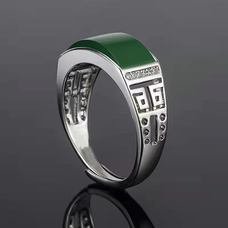New Green Natural Hetian Jade Ring 925 Sterling Silver Ring Couple Rings Men Women Jewelry Lucky Stone Jade Finger Ring