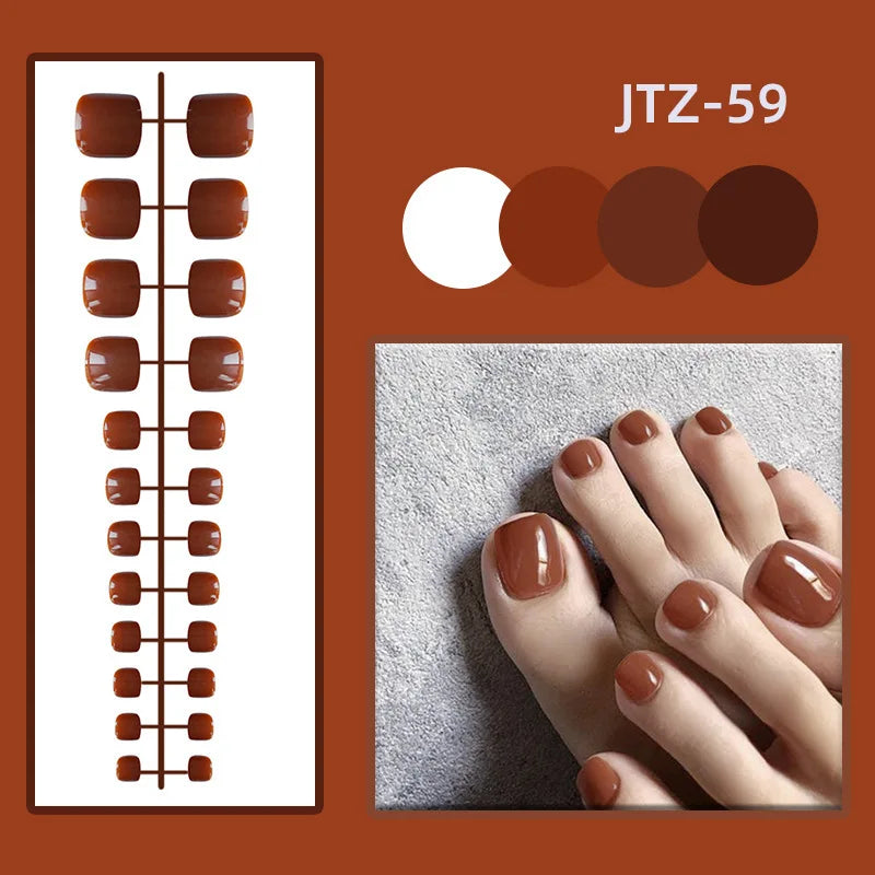 24P Acrylic Toenails Bright Faced Press on Nails Art Removable Short Fake Toenails Full Cover Artificial Toe False Nails No Glue