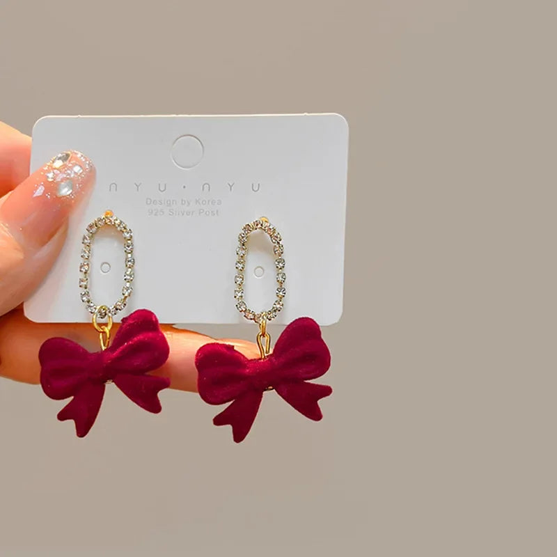 Retro Style Red Bowknot Stud Earrings for Women Girls Simple Earings Piercing Aesthetics Elegant Earrings Christmas Jewelry Gift