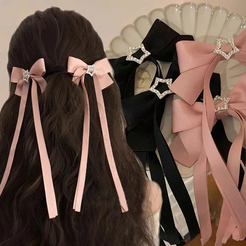 1/2pcs Star Bowknot Hair Clips for Girls Kawii Barrettes Cute Hair Accessoires Kids Colored Ribbon Woman Hairpins Hairgrip Gifts