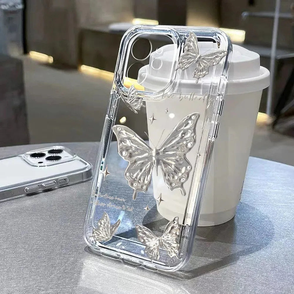 Card Slot Pocket Case For iPhone 11 12 15 14 16 Pro Max 16E XR XS X 7 8 Plus SE 2020 Gold Butterfly Print TPU Shockproof Cover