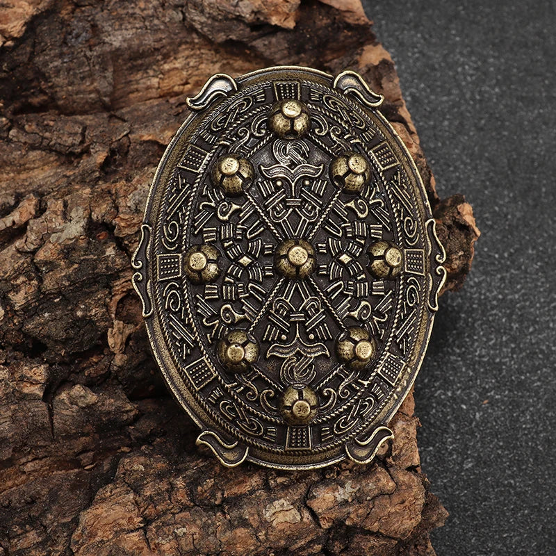 Vintage Norse Mythology Iceland Norse Shield Brooch Medieval Clothing Fastener Clothes Scarf Cloak Jewelry for Men Women