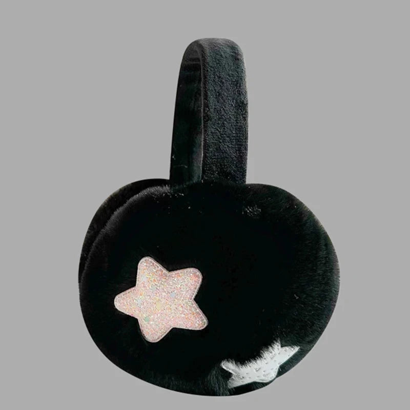 Furry Earmuffs Sequins Stars Pattern Winter Warm Earmuffs Foldable Plush Ear Muffs Women Outdoor Skiing Ear Warmer Earflap Lady