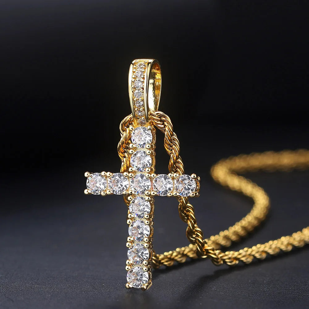 4/5mm Iced Out CZ Cross Pendant Necklaces for Women Men Punk Hiphop Rope Stainless Steel Chain on Neck Rapper Jewelry OHP003