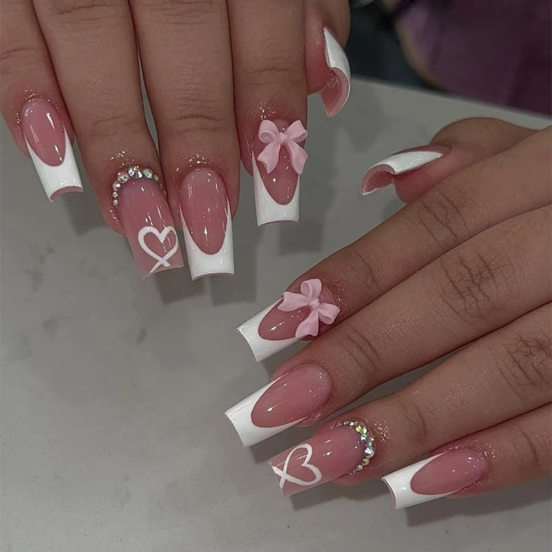 24pcs Milky Jelly Gradient Fake Nails French Nail Waterproof Faux Medium Coffin False Nails Fingernails Press On Nails Tips