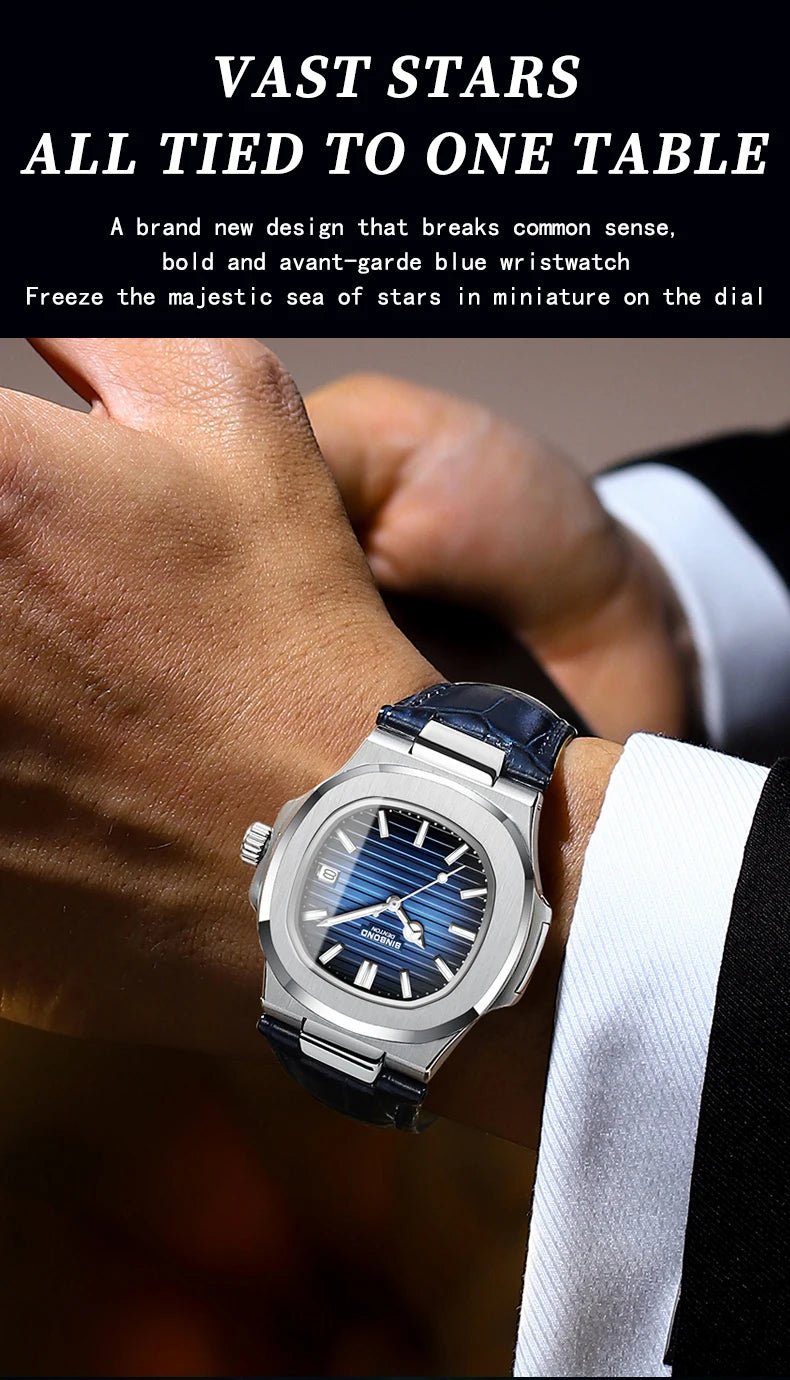 BINBOND Top Luxury Square Man Watch Date Waterproof Luminous Watch High Quality Leather Quartz Men's Watches Relogio Masculino