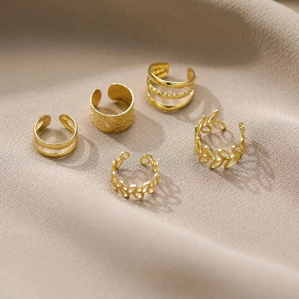 10 Pcs Leaves Clip Earrings for Women Rose Gold Color Creative Simple C Ear Cuff Non-Piercing Ear Clips Set Trend Jewelry Gift