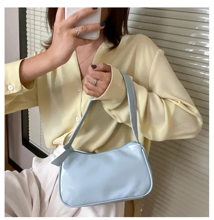 New PU Leather Women's Handbags Solid color Underarm Bag Fashion Armpit Shoulder Bag Simple Design Girls Small Shoulder Bags