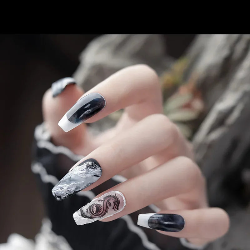 3D Chinese Red Black Dragon Manicure Decor Stickers Snake Nail Sticker DIY Self Adhesive Nail Decals Acrylic Nail Art Decoration