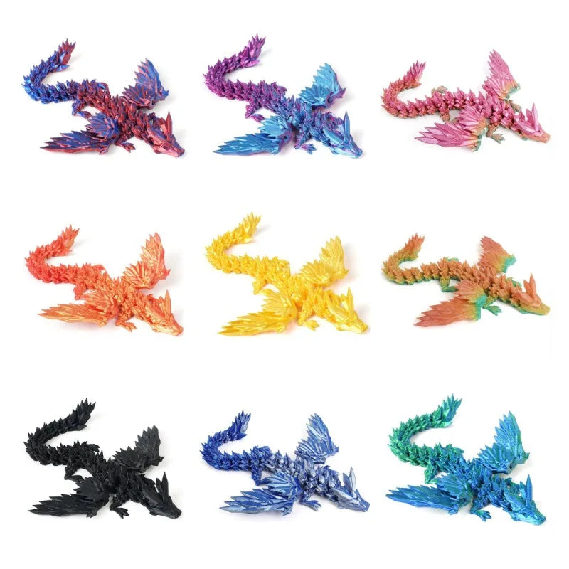 3D Printed Gem Dragon Western Style Colorful Full Body Movable Dragon Toy Crafts Desktop Dragons Figurines Ornament Table Decor