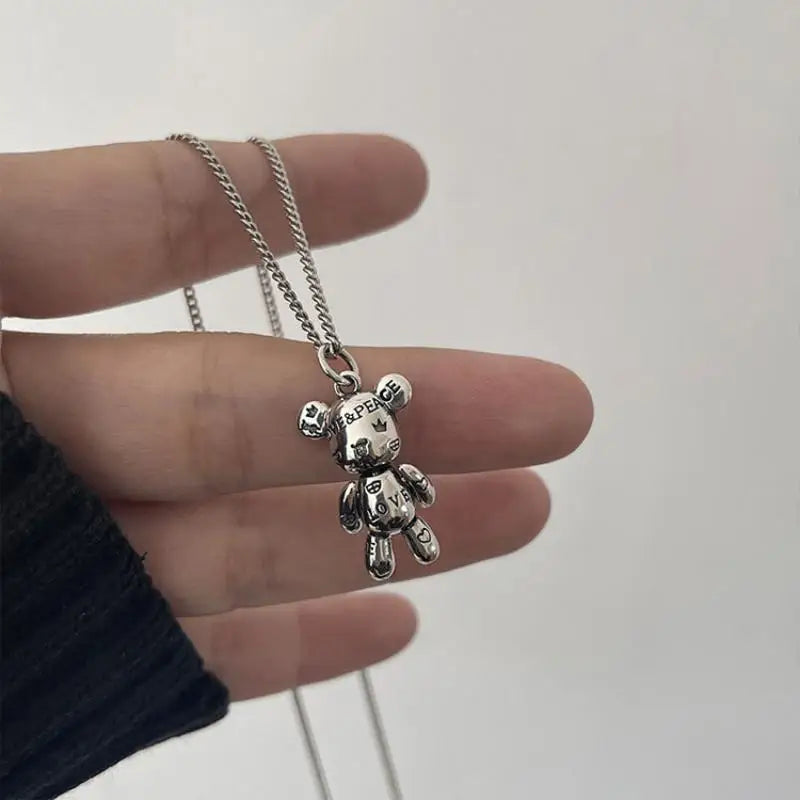Fashion Trend Engraved Alphabet Bear Pendant Cute Animal Necklace Mens Womens Charm Hip Hop Party Street Jewelry Gifts