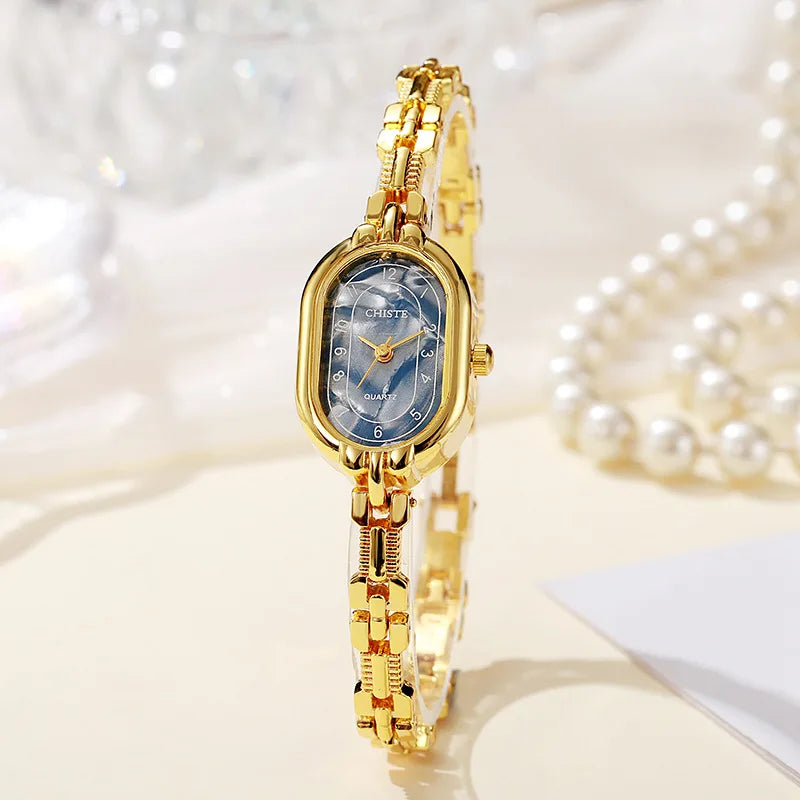 New Thin Bracelet Watch Retro Small Gold Watch for Women Oval Dial Light Luxury Fashion Quartz Wristwatch Gift Wholesale Clock