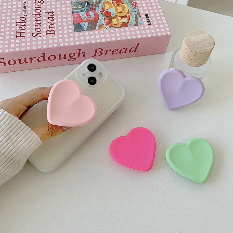 Silicone Heart-Shaped Round Phone Grip Stand Holder Pocket Socket Griptok Foldable Finger Ring Phone Stand For Iph Mobile Phone