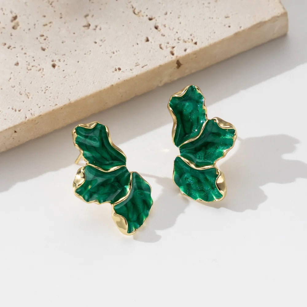 Enamel Flower Stud Earrings for Women Red Green White Color Girl Korean Delicate Daily Life Minimalist Jewelry Girlfriend Gift
