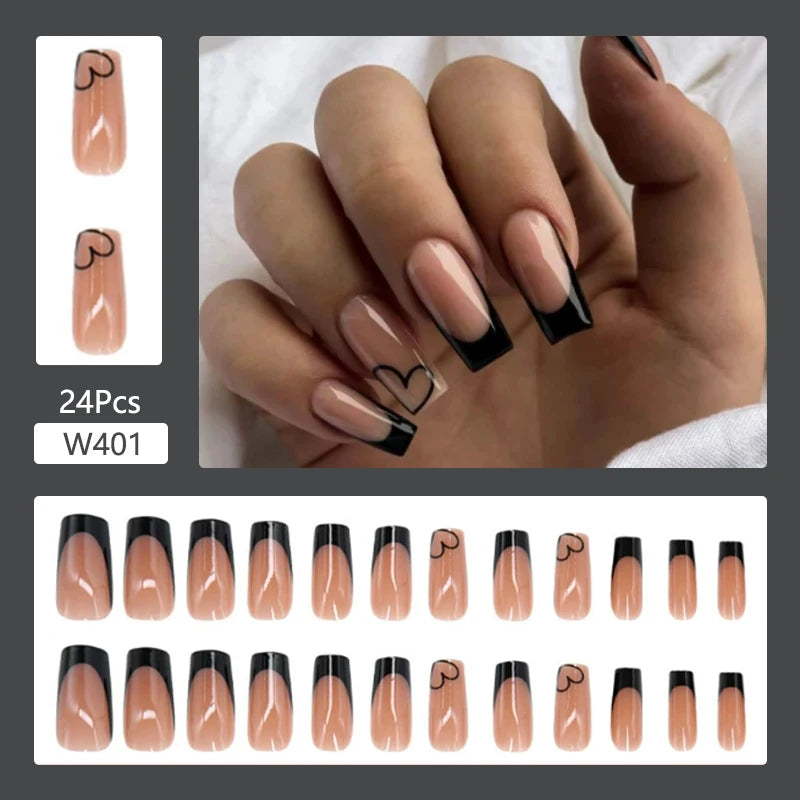 24Pcs/Set Cute and Playful Wearing False Nails French Design Fresh Press on Nail Art Removable Fake Nails