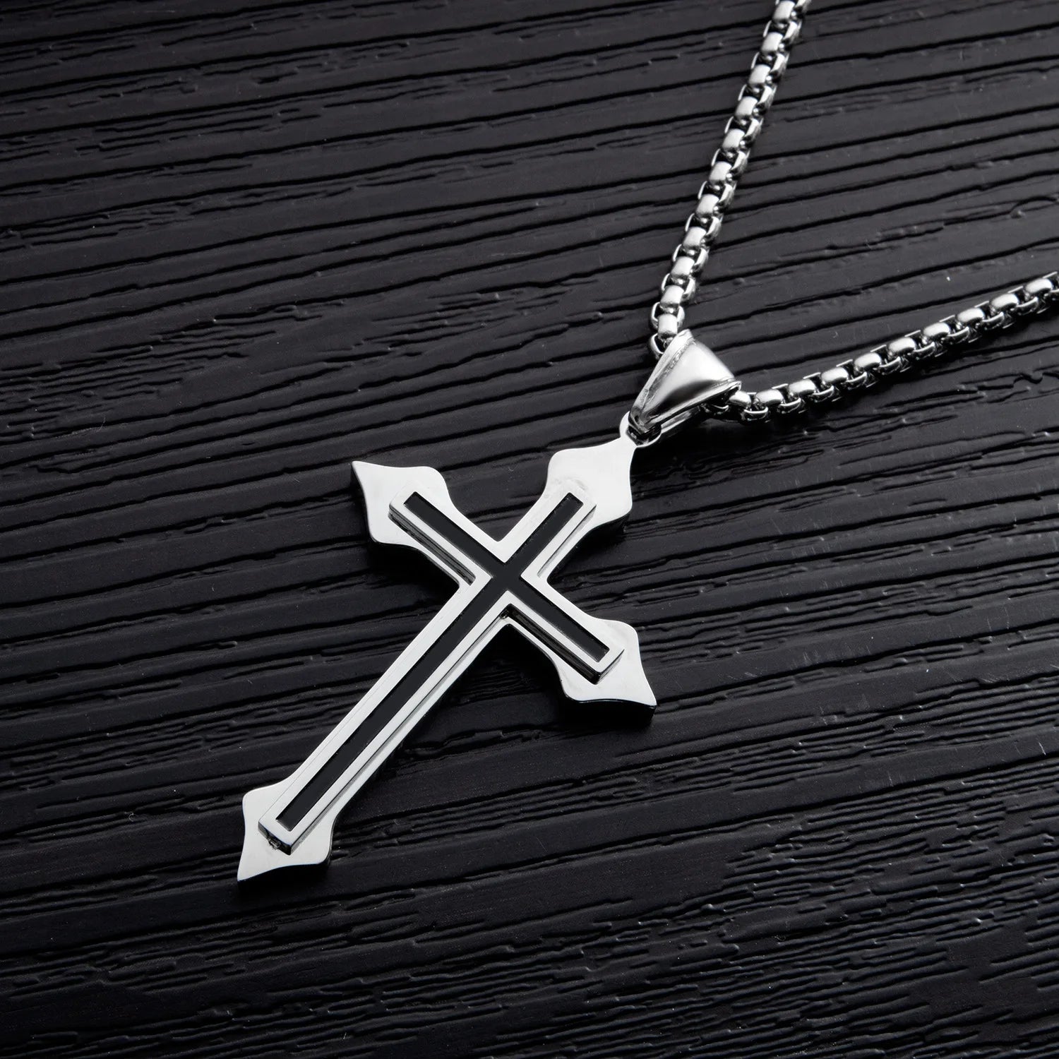 Minimalist Cross Necklace Black Oil Drop Pendant Silver Color Stainless Steel Chain hip-hop Punk Jewelry For Women Men Gifts