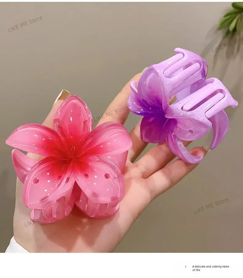 Hawaiian Flower Crab Hair Clips for Women Plumeria Barrettes Large Hair Claw for Thin/Thick Beach Hair Accessories for Girls 8cm