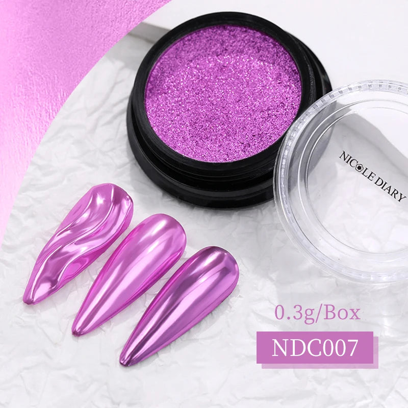 NICOLE DIARY Aurora Nail Powder White Chrome Pigment Pearl Rubbing Dust Mirror Effect Nail Art Glitter Manicure Nail Accessories