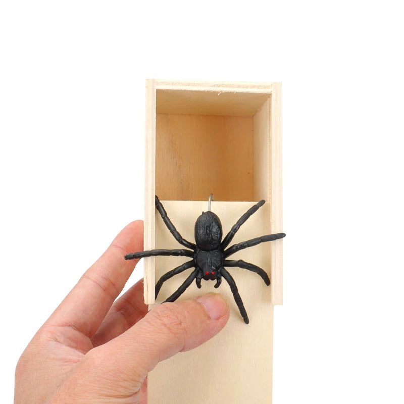 Simulation Spider With Wooden Box Kids Favors Tricky Prank Joke Toy Haunted House Horror Props Halloween Party Decor Supplies
