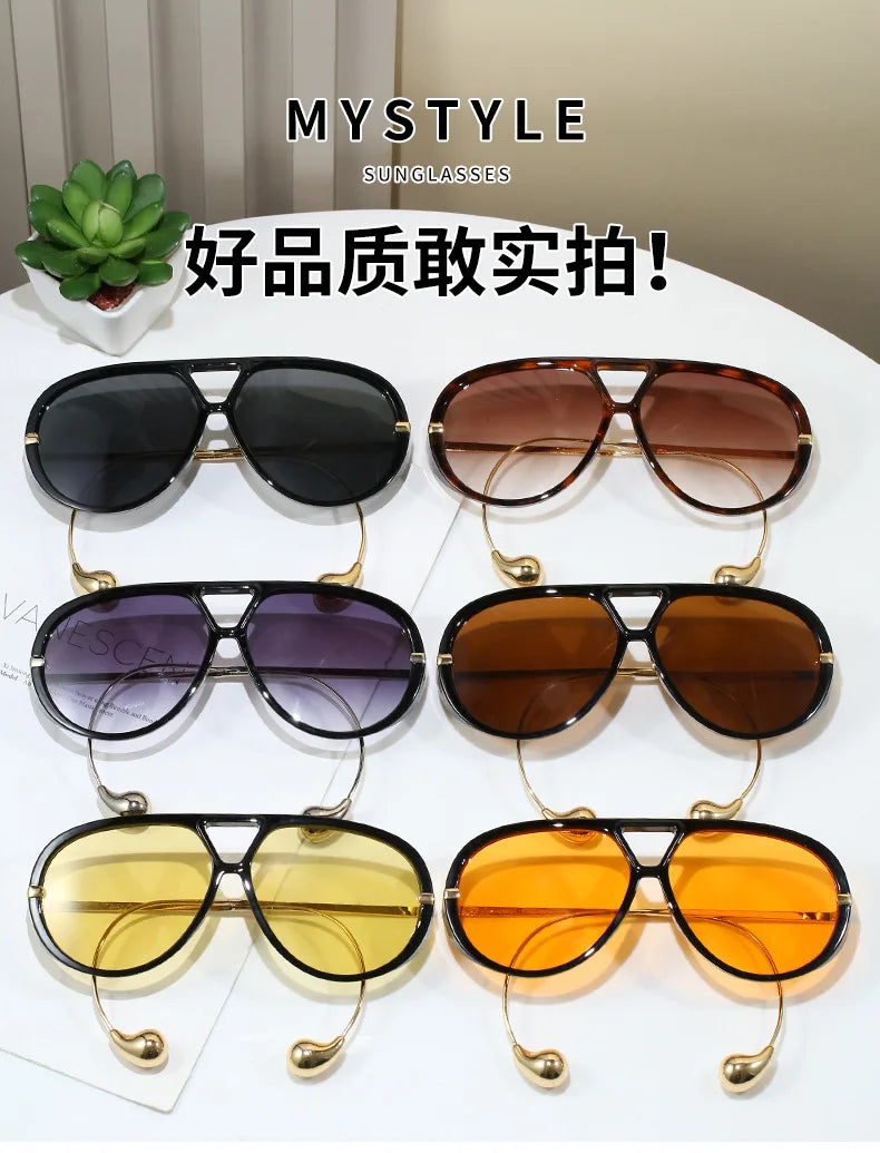 2025 New Oversized Pilot Oval Punk Sunglasses for Women Luxury Vintage Double Beam Sun Glasses Lady Mens Outdoor Eyewear UV400