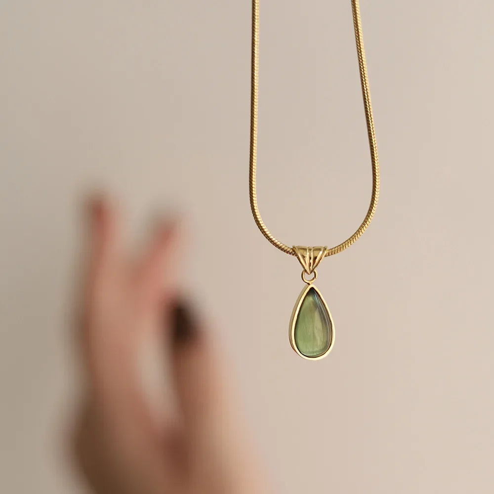 1/2PCS  Water Drops Necklace Small French Style Clavicle Chain Snake Bone Titanium Steel Retro Mermaid Tears Collarbone Chain