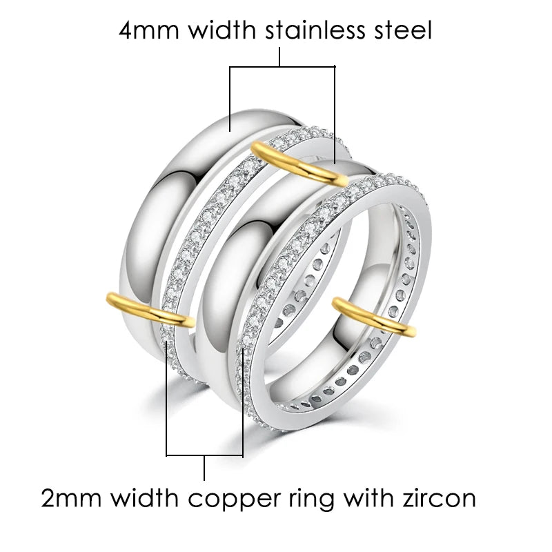 Stainless Steel Spinelli Kilcollin Ring Set For Women Men Micro Paved CZ Silver Color Four-Piece Stackable Rings Jewelrly Gifts