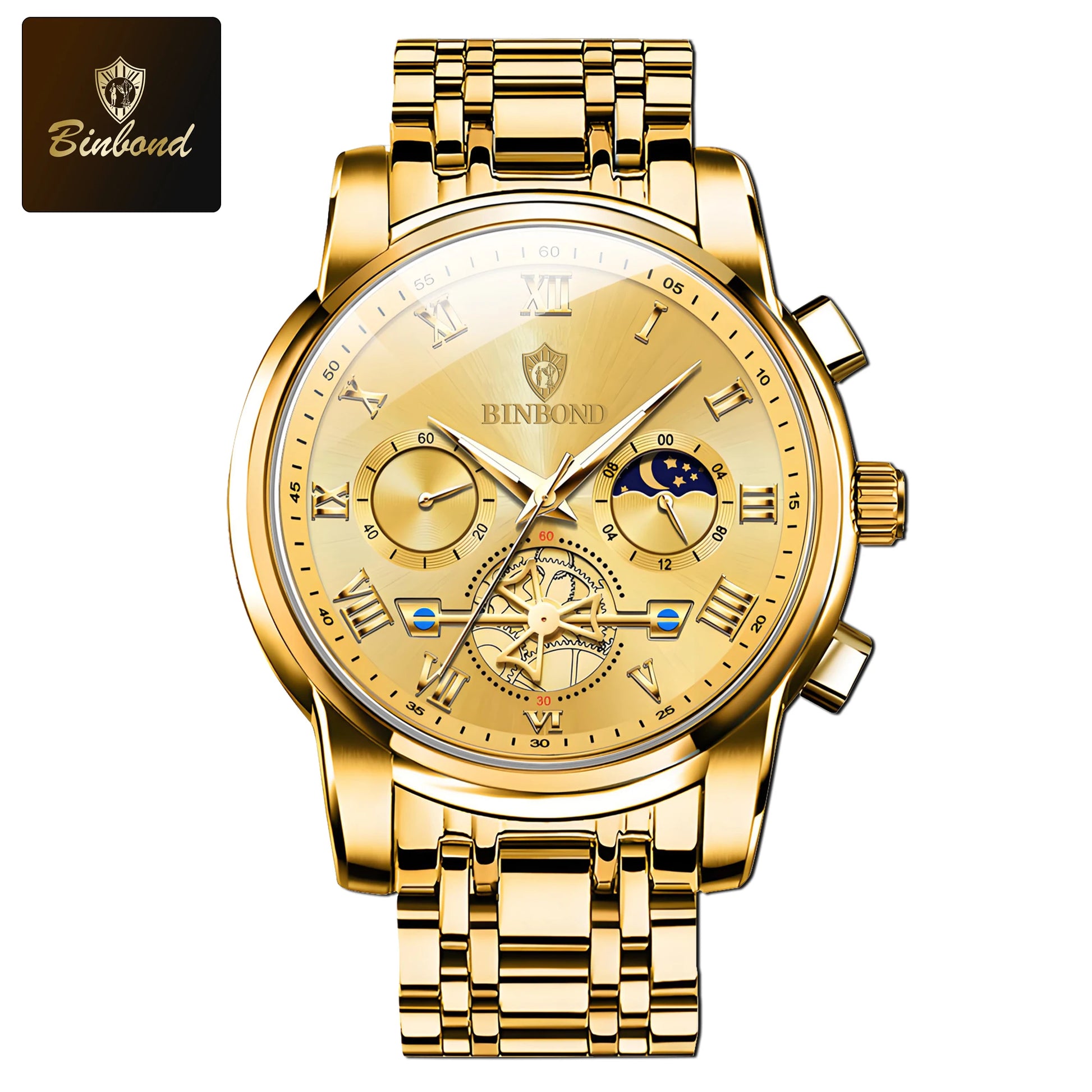 BINBOND B780 Top Brand Mens Quartz Luxury  Stainless Steel Luminescence Clock Casual Chic Waterproof Outdoor Sport Watch