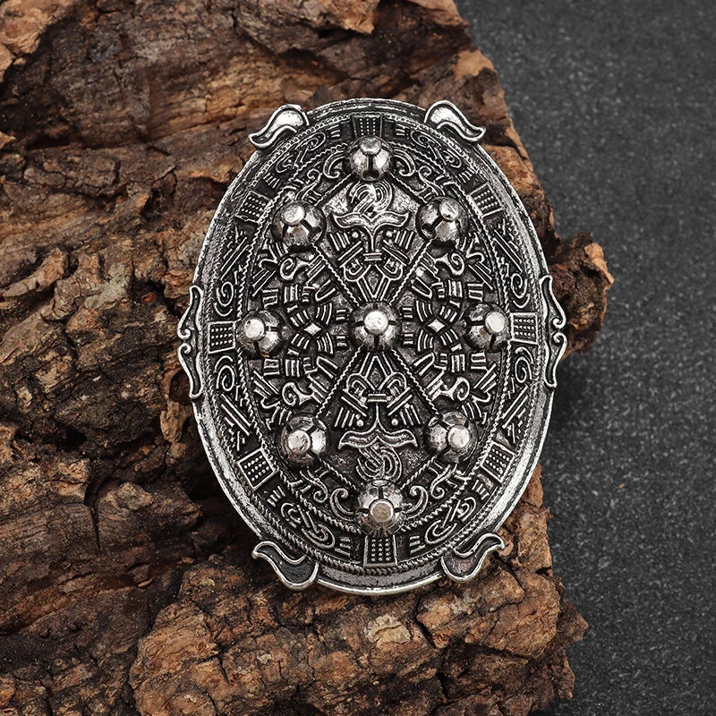 Vintage Norse Mythology Iceland Norse Shield Brooch Medieval Clothing Fastener Clothes Scarf Cloak Jewelry for Men Women