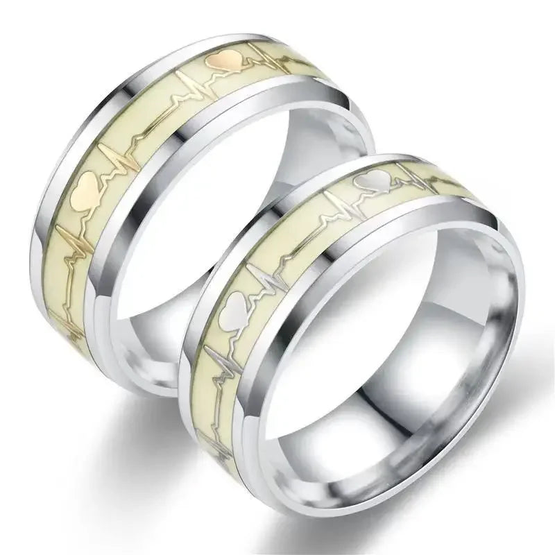Fashion Love Heart Glow Rings Luminous Titanium Steel Teenager Heartbeat Fluorescence Couple Rings for Boys Girls Gifts