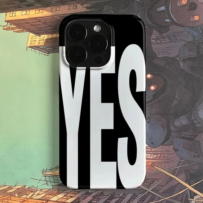 Black White Letters NO and YES Personalized Art Phone Case For iPhone 11 12 13 14 15 16 Pro Max 16E XR X XS Max 7 8 Plus Cover