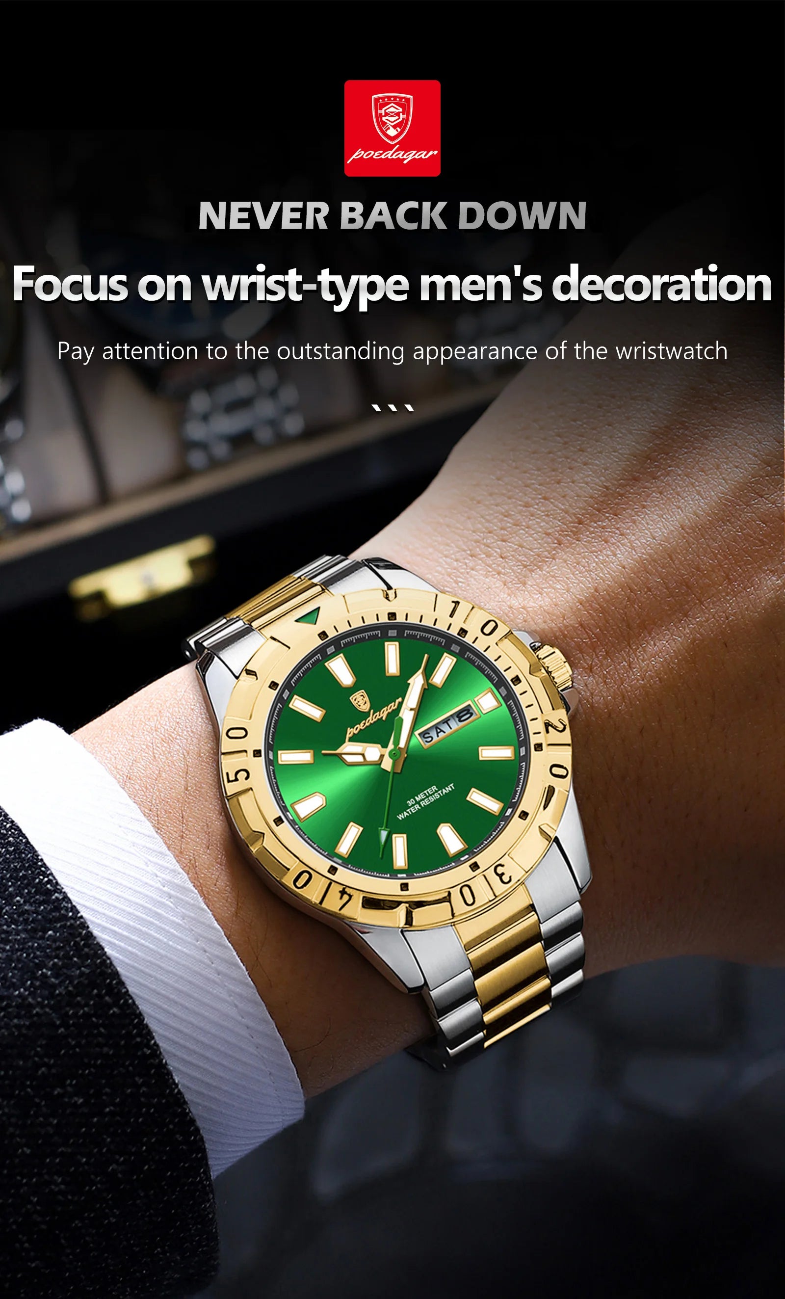 POEDAGAR Luxury Quartz Man Watch Waterproof Luminous Date Week Men Watch Military Stainless Steel Men's Watches Sport Male Clock