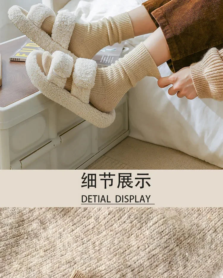 Winter Cashmere Wool Woman Socks Solid Cream Color Harajuku Retro Long Socks Women Girls Thermal Crew Sock Calcetines Mujer New