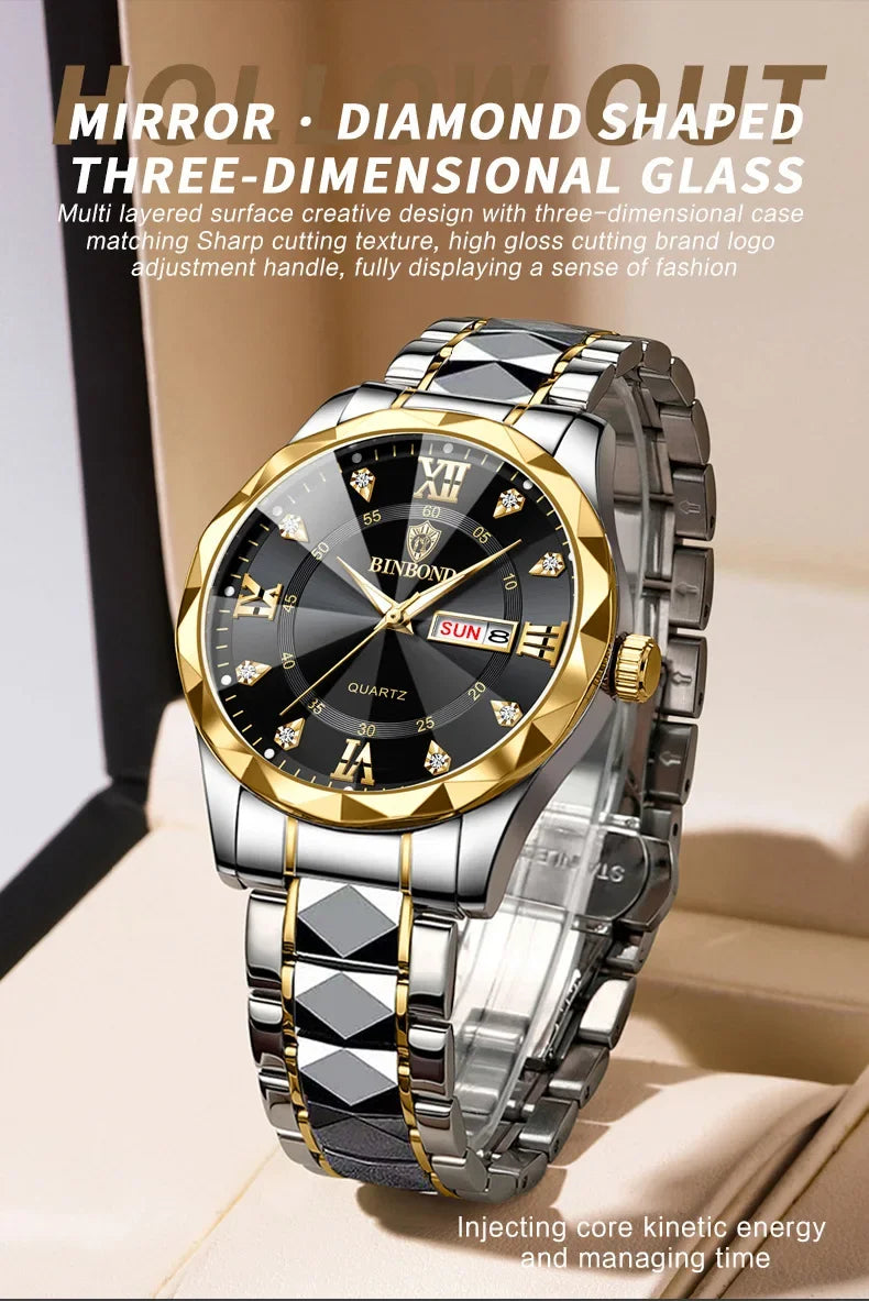 BINBOND B2521 Fashion Casual Business Quartz Men Watches 30M Waterproof Week Date Clock Sport Mens Wristwatch Relogio Masculino