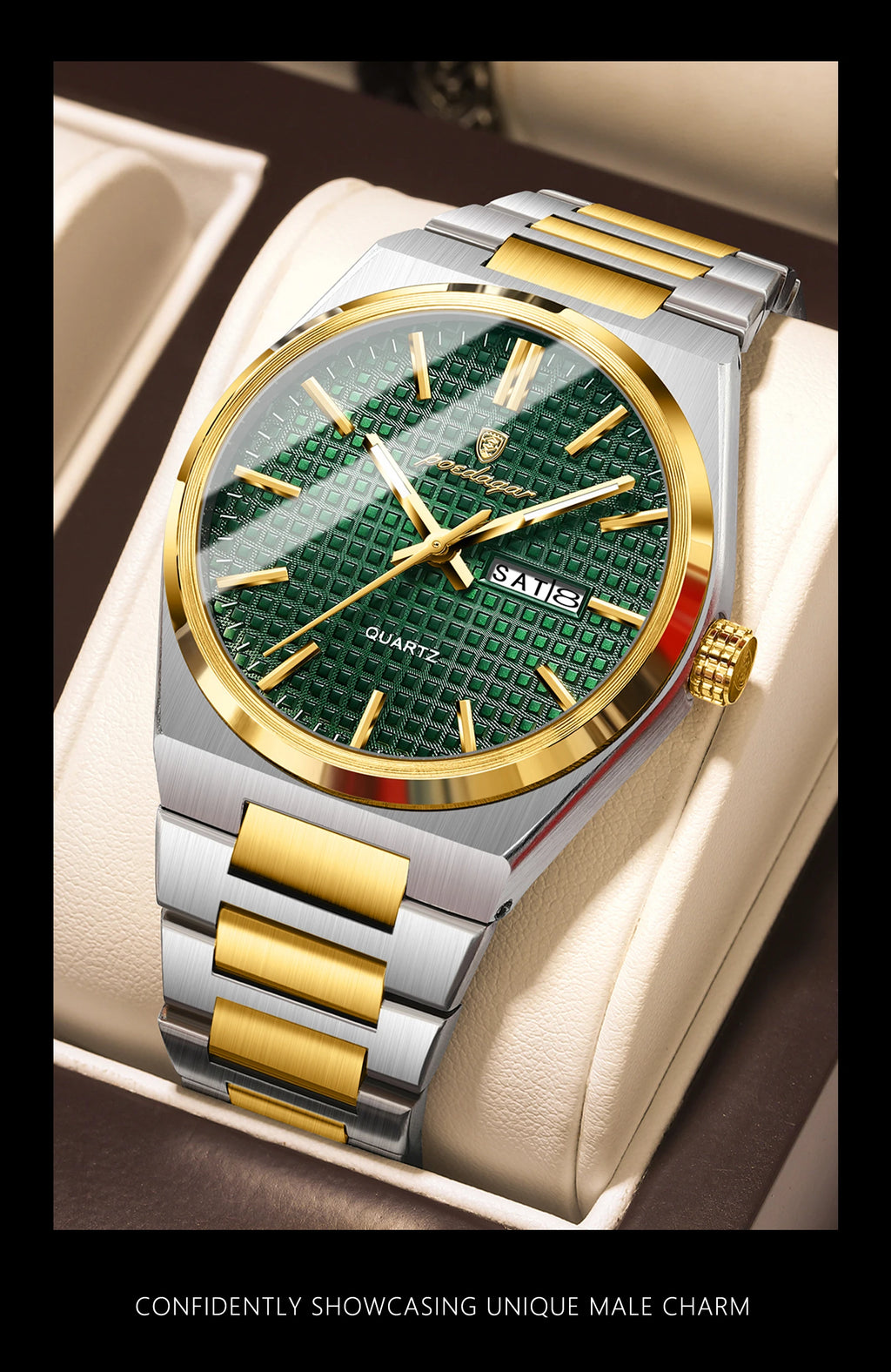 POEDAGAR Luxury Men Watch Date Week Waterproof Luminous Stainless Steel Watch For Man Casual Quartz Men's Watches Male Sport+Box