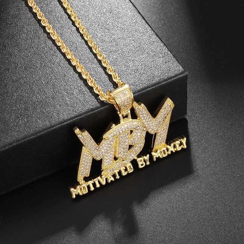 Classic Fashion Necklace Men and Women Hip Hop Punk Letter Micro Inlaid Sliding Pendant Long Necklace