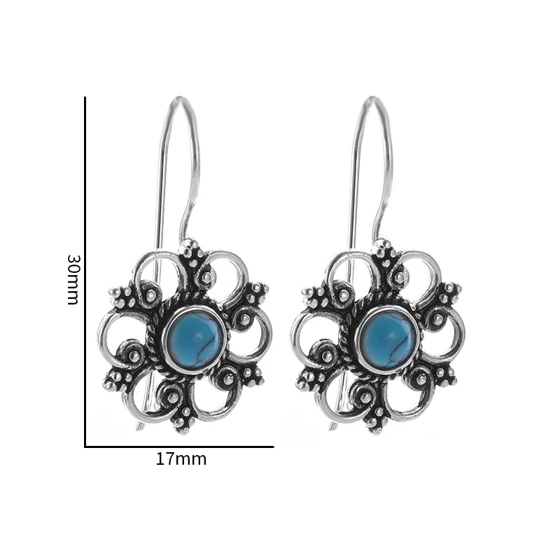 Beautifully Inlaid Blue Turquoise Flower Hypoallergenic Earrings for Women Stylish Elegant Banquet Jewelry