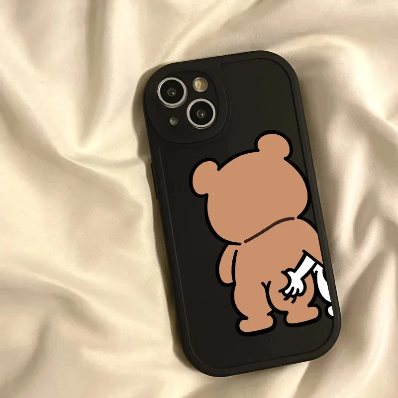 Funny Cartoon pinch butt bear rabbit Couple Phone Case for IPhone 14 13 12 15 11 Pro Max Mini 7 8 Plus SE X XR XS Max Soft Cover