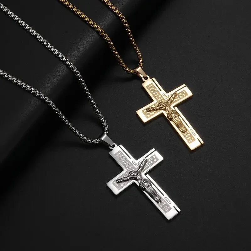 Vintage Jesus Christ Cross Pendant Necklace Men Women Catholic Religious Lucky Faith Jewelry