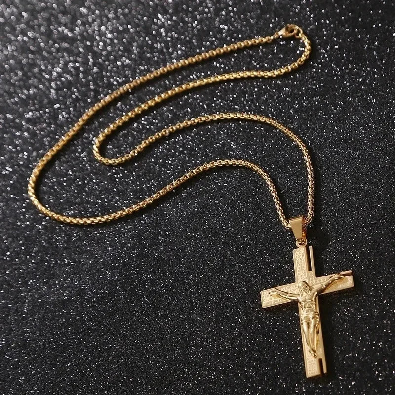 Vintage Jesus Christ Cross Pendant Necklace Men Women Catholic Religious Lucky Faith Jewelry