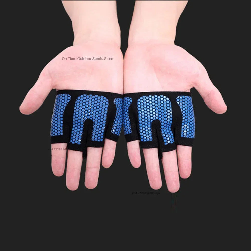 1pair Gym Half Finger Gloves Men Women Anti-Slip Silicone Workout Glove Pull Up Power Weight Lifting Grips Hand Plam Protector