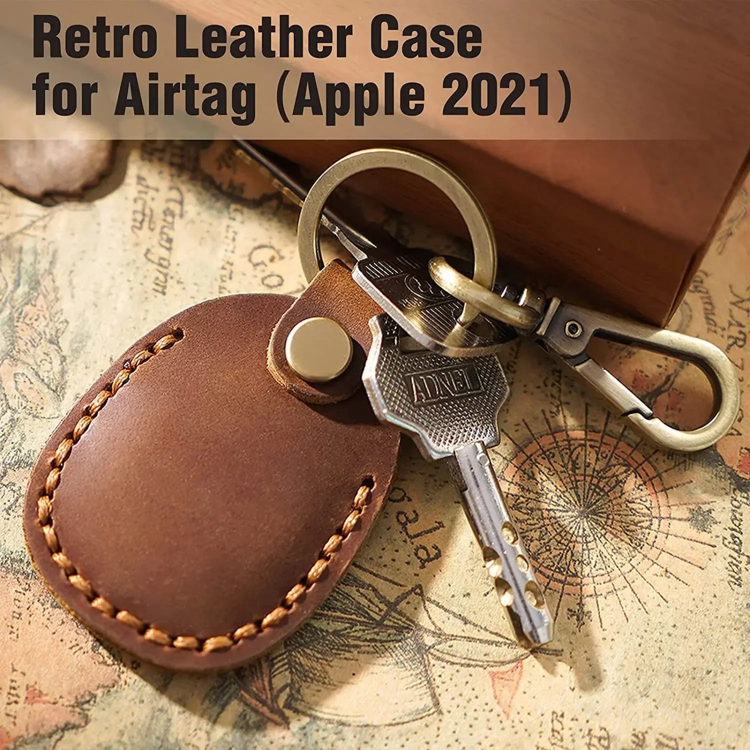 For Airtags Protective Case Retro High Quality PU Leather Keychain For Apple Anti-lost Tracker Locator Device Accessories